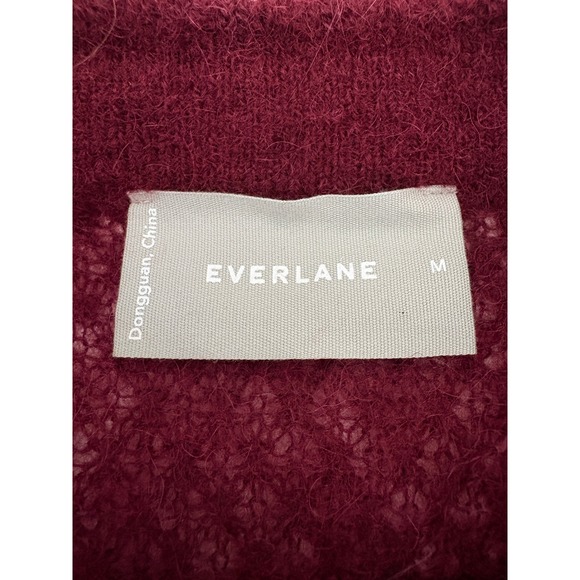Everlane Alpaca Crew Sweater Size M Oxblood Sheer Diamond Stitch Lightweight - Picture 10 of 12